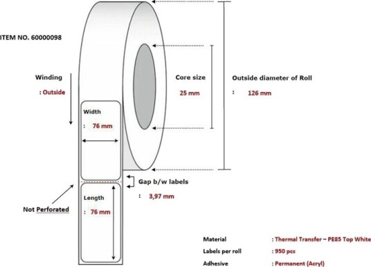 Capture Polyetylen Permanent Akryllim Hvit 76 X 76 Mm 11400 Etikett (12 Rull X