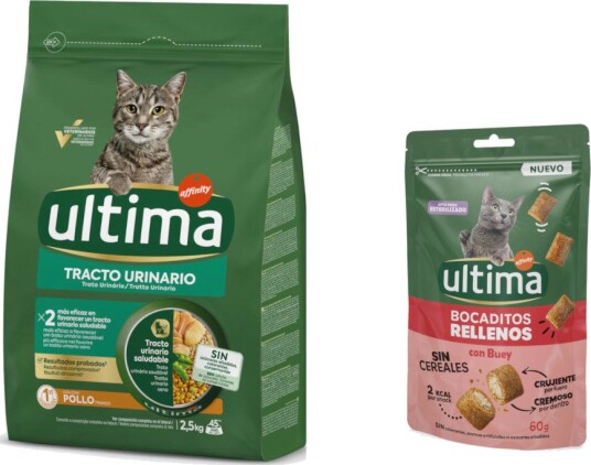 Affinity Ultima tørrfôr Urinary Ultima tørrfôr + Snacks godbiter fylte med på kjøpet Tract kylling okse 2.5 kg 60 g