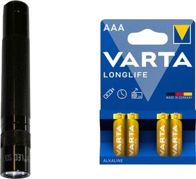 Maglite Lommelykt Solitaire LED 47 lm 81 mm Batteridrevet Svart med 4 Varta Long Life AAA-batterier