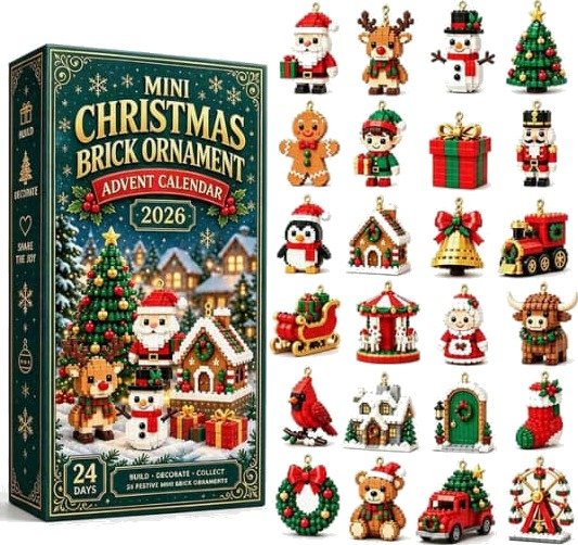 Adventskalender 2026 24 minibyggesett med julemotiver – Julekalender med små dekorasjoner daglige overraskelser og kreative byggelekene PVC stil