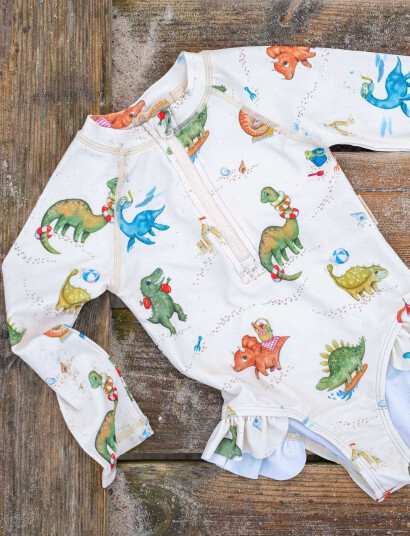 Filibabba Vilje – Uv-Dragt 3-4 År – Dino Beach - Cream - 3-4Y