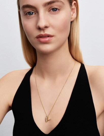 Pandora Organically Shaped Stone Set Heart Pendant Gold 60 CM