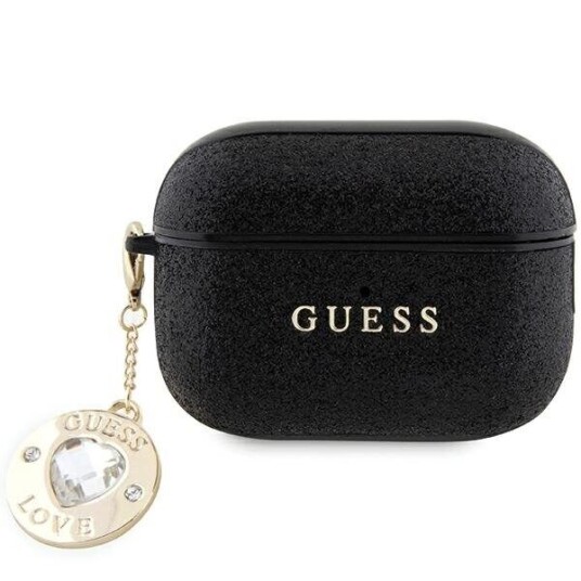 Guess Guap2pgehcdk Airpods Pro 2 Cover Czarny/Black Fixed Glitter Heart Diamond Charm