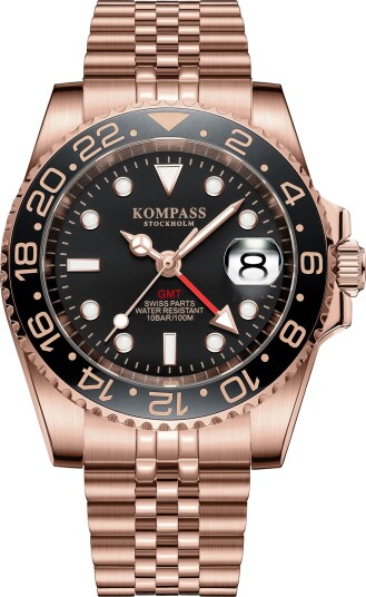 Kompass GMT Professional Jubilee Sapphire Steel Rose Black