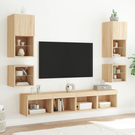 Vegghengt TV-benk med LED sonoma eik 30x28,5x30 cm 8721012255616 Vegghengt TV-benk med LED sonoma eik 30x28,5x30 cm 8721012255616