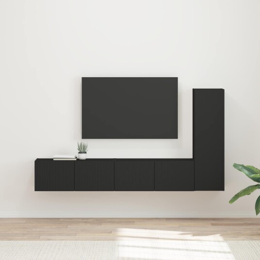 vidaXL TV benksett 3 stk. Svart Konstruert tre