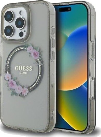 GUESS GUHMP16XHFWFCK iPhone 16 Pro Max 6.9" black/black hardcase IML Flowers Wreath MagSafe