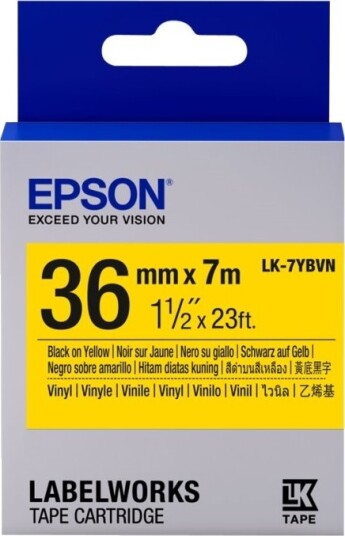 Epson Lk 7Ybvn Vinyl Svart På Gult Rull 3,6 Cm X 7 M 1 KassettEr Merketape For Labelworks Lw 1000 300 400 600 700 900 K400 Z700 Z710 Z900