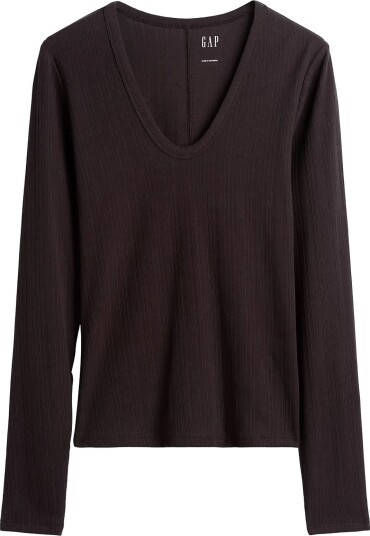 GAP Long Sleeved Rib T Shirt From The Gap Collection Brown XS GAP Long Sleeved Rib T Shirt From The Gap Collection Brown XS