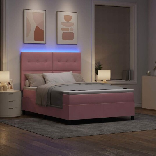 Bokfjær seng med madrass og LED Rosa 140x190 cm Fløyel