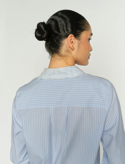 MOS MOSH Mmelinda Stripe Lace Shirt Blue L MOS MOSH Mmelinda Stripe Lace Shirt Blue L