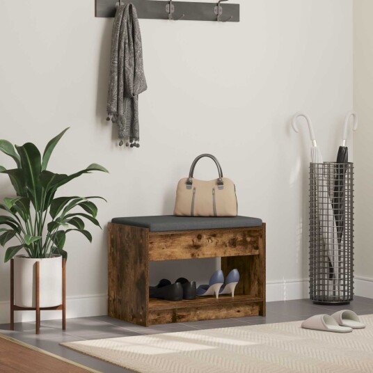 vidaXL Gangbenk Røkt Eik 63 x 38 x 45 cm Konstruert treverk og stoff