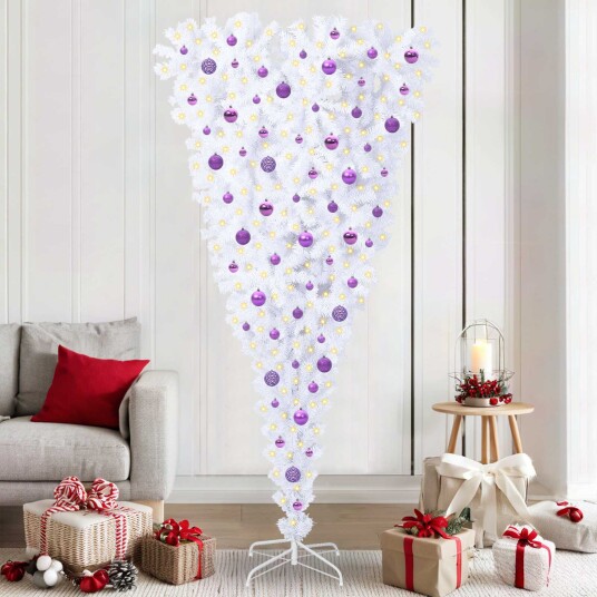 Kunstig juletre med 300 LED med stativ Hvit 210 cm PVC og Stål