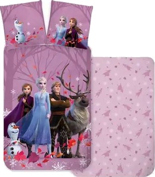 Licens Frost sengetøy - 140x200 cm - Rosa - Anna Elsa Kristoffer Sven & Olaf - 100% bomull