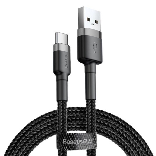 BASEUS Cafule Cable USB-A to USB-C, Q.C 3.0, 2A, 3m - Grey/Black BASEUS Cafule Cable USB-A to USB-C, Q.C 3.0, 2A, 3m - Grey/Black