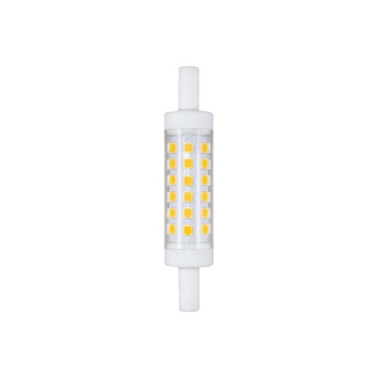 Spl R7S 78mm / 5W LED pære   490lm 3000K klart glass keramikk   Kulør : Varm