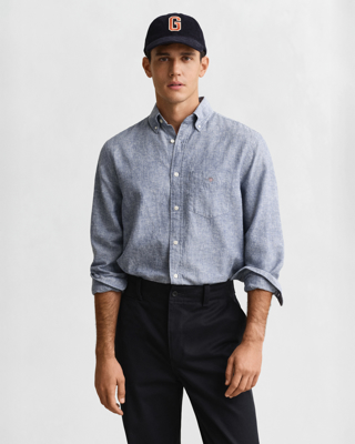 Gant Regular fit skjorte i bomullslin VINTAGE BLUE S Gant Regular fit skjorte i bomullslin VINTAGE BLUE S