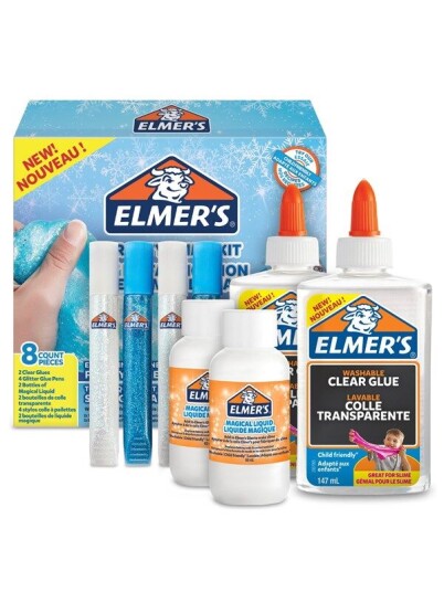 Elmer's Frosty slime kit. Klar skolelim, hylser med glitterlim, magisk væske slimaktivator, 8 deler