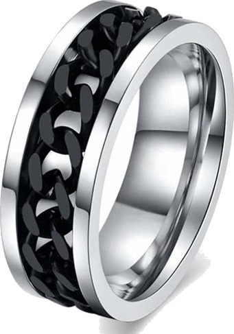 Svart Kjede herre ring i stål.