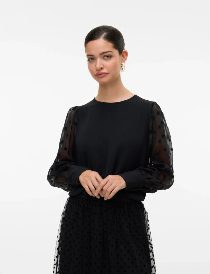 Vero Moda Vmalva Detail Ls Top Wvn - Black - XS Vero Moda Vmalva Detail Ls Top Wvn - Black - XS