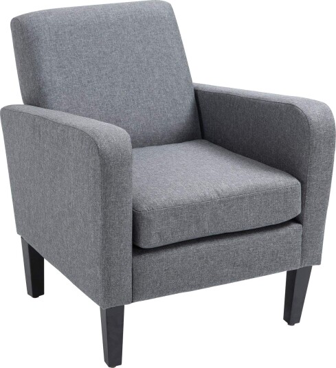 Lys grå avslapningsstol i linstoff med treføtter