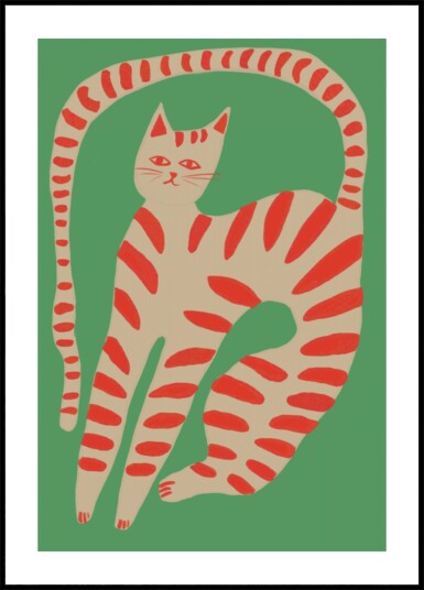 Striped Cat Stretching Plakat / 50x70