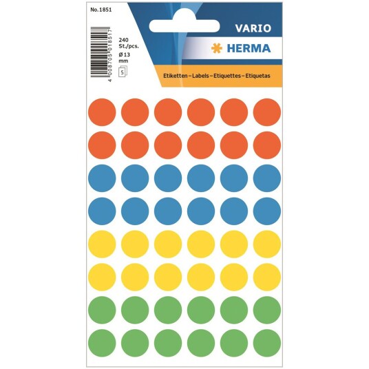 HERMA Rund selvklebende etikett Ø13mm 240 pk Colourmix HERMA Rund selvklebende etikett Ø13mm 240 pk Colourmix