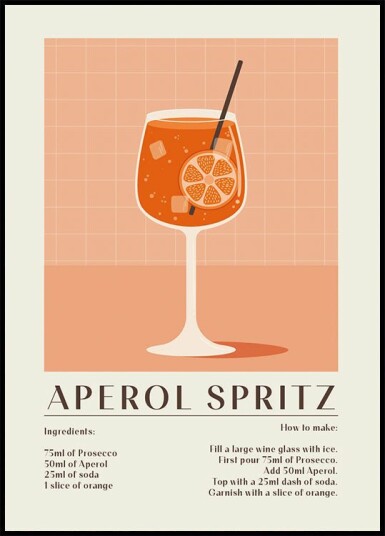 Aperol Spritz Recipe Plakat Plakat / 40x50cm
