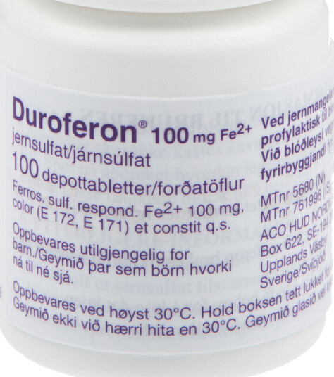 Duroferon Duretter depottabletter 100mg Jerntabletter 100 stk.