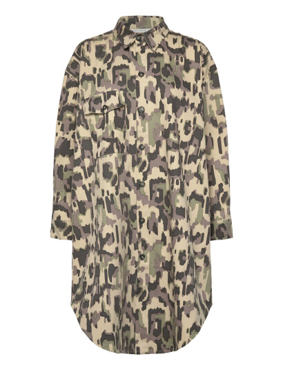 Rabens Saloner Cyber Drill Shirt Dress - Netta - Khaki green - S/M