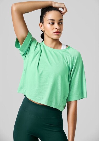 Casall Laser Mesh Crop Tee Apple Crush S