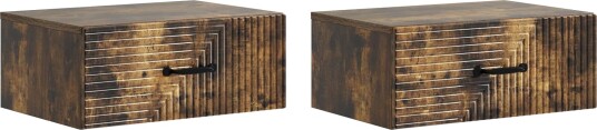  Vegghengt Nattbord med skuff 2 pcs Røkt Eik 49 x 34,5 x 20 cm