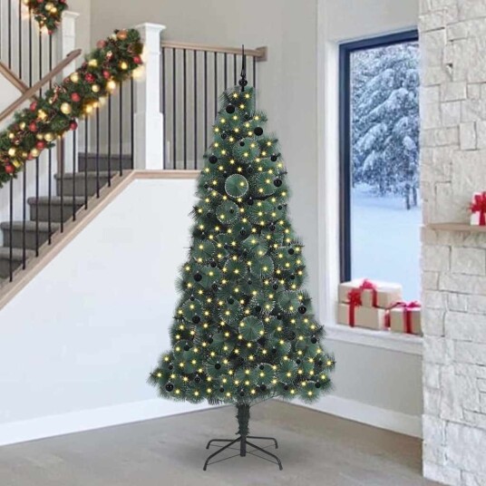Kunstig Forhåndslyst Julegran med Kule Sett grønn 240 cm PET Kunstig Forhåndslyst Julegran med Kule Sett grønn 240 cm PET