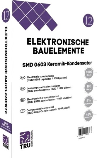 Tru Components T1806p021 Keramisk Kondensator Smd 0603 50 V 5 % L X B 1,6 X 0,8 Mm 1000 Deler Tape Cut Tru Components T1806p021 Keramisk Kondensator Smd 0603 50 V 5 % L X B 1,6 X 0,8 Mm 1000 Deler Tape Cut