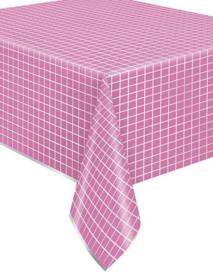 Sølv og Lys Rosa Rutete Plastduk 137x213 cm