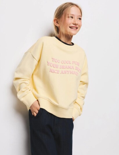 Mango Cotton Sweatshirt With Text Yellow 7 8