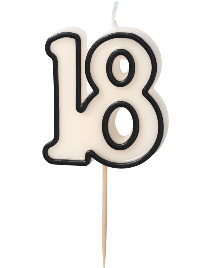 18 År Hvit og Svart Bursdagslys 5.5 cm