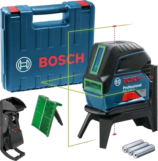 Bosch Kombilaser Gcl 2-15 G Professional I Transportkoffert Med 3 Batterier (Aa), Dreibar Holder