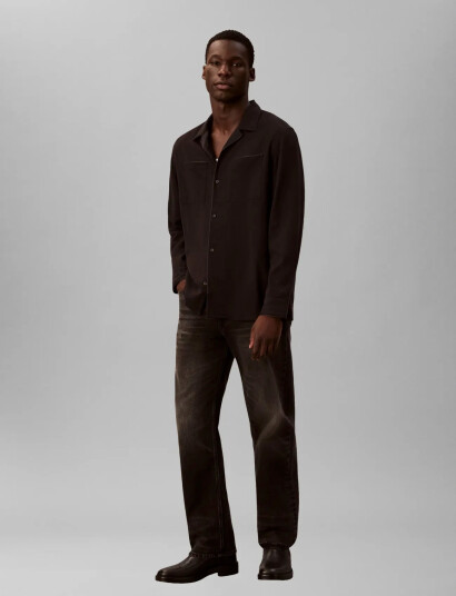 Calvin Klein Ls Glossy Camp Collar Easy Shirt - Black - XXL