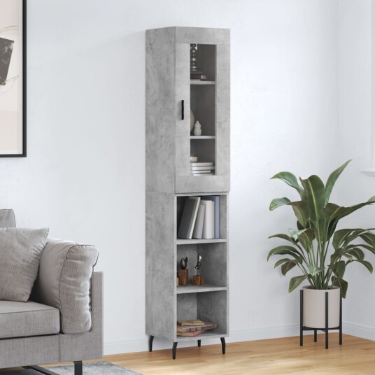 vidaXL Highboard betonggrå 34,5x34x180 cm konstruert tre 8720845488031