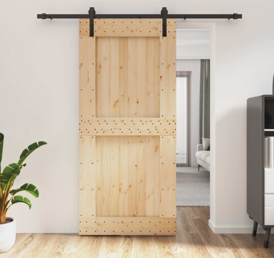 vidaXL Skyvedør Naturlig og svart 95 x 210 cm Massiv Furu Tre