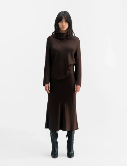 Ahlvar Gallery Hana Satin Silk Skirt - Brown - XS