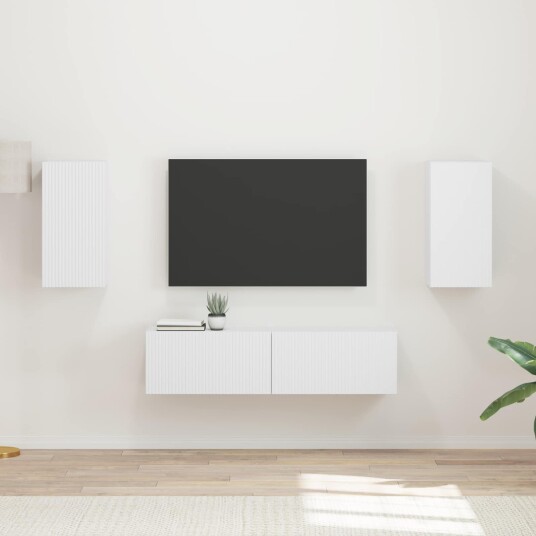 TV benksett 4 pcs Hvit Konstruert tre