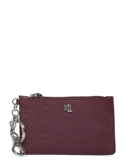 Lauren Ralph Lauren Crosshatch Leather Zip Card Case - Burgundy - ONE SIZE
