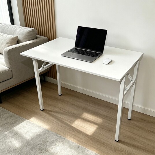 Sammenleggbart bord 100×60×75 cm / skrivebord med stålramme / monteringsfritt databord – Hvit