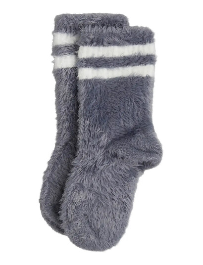 Mini Rodini Stripe Fluffy 1-Pack Socks - Grey - 20/23 Mini Rodini Stripe Fluffy 1-Pack Socks - Grey - 20/23