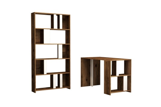 Skrivebord Tibani 120 cm med Oppbevaring Hylle + Bokhylle Mørkebrun