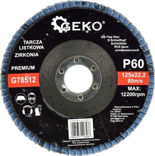 Geko Flap Disc "Zircon" 125Mm P60 Geko Premium 10/200 Geko Flap Disc "Zircon" 125Mm P60 Geko Premium 10/200