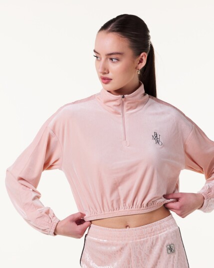Bumpro Monogram Velour 1/2 Zip Pink Evening - XS Bumpro Monogram Velour 1/2 Zip Pink Evening - XS