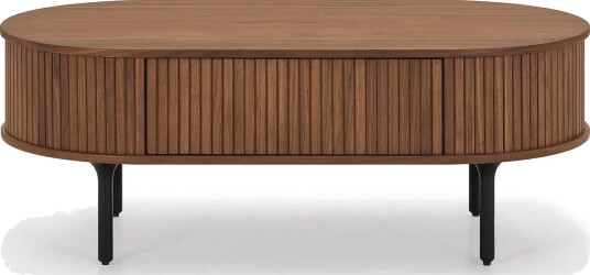 Noira Ovalt Sofabord Valnøtt 118x60 cm med oppbevaringsskuff - Brun / Mørkebrunt Tre / Ribbet